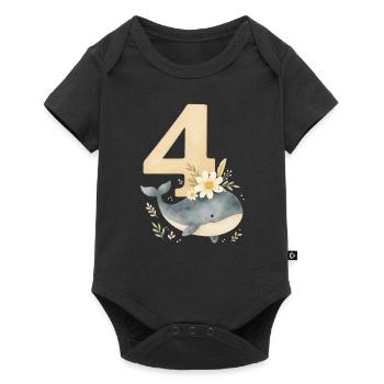 whale birthday number4 printready - Baby Premium Kurzarmbody - Schwarz - Vorne