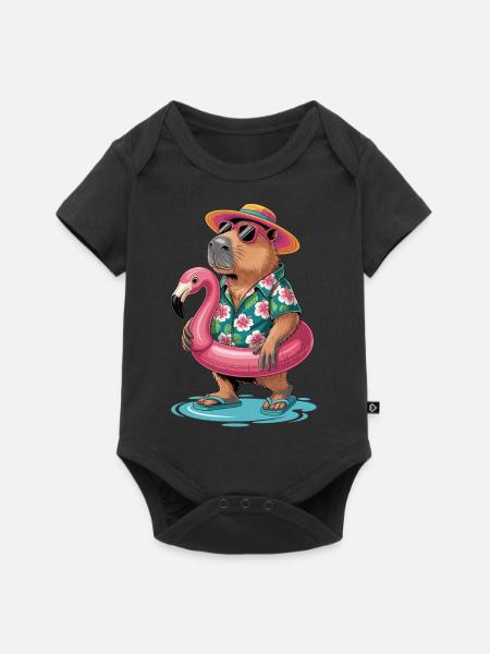 Capybara in den Sommerferien - Baby Premium Kurzarmbody - Schwarz