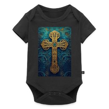 Croix celtique dorée ornée - Body à manches courtes Premium Bébé - noir - Devant