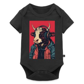 Vache hipster avec casque - Body à manches courtes Premium Bébé - noir - Devant
