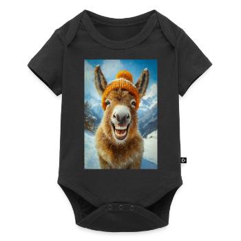 Smiling Donkey in Winter Hat - Baby Premium short-sleeve bodysuit - black - Front
