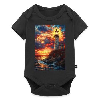 Vitrail phare coucher de soleil - Body à manches courtes Premium Bébé - noir - Devant