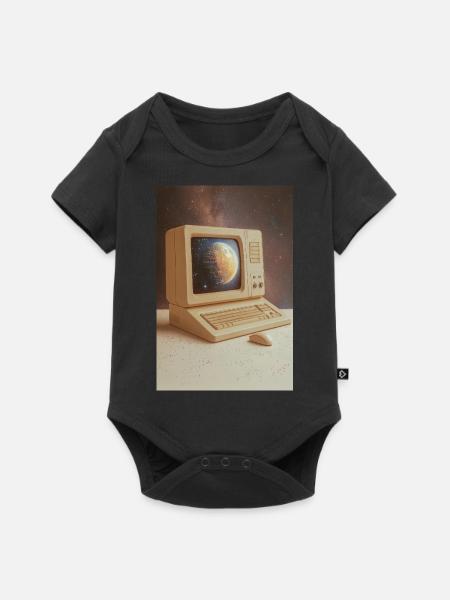 Retro-Computer trifft Weltraum - Baby Premium Kurzarmbody - Schwarz