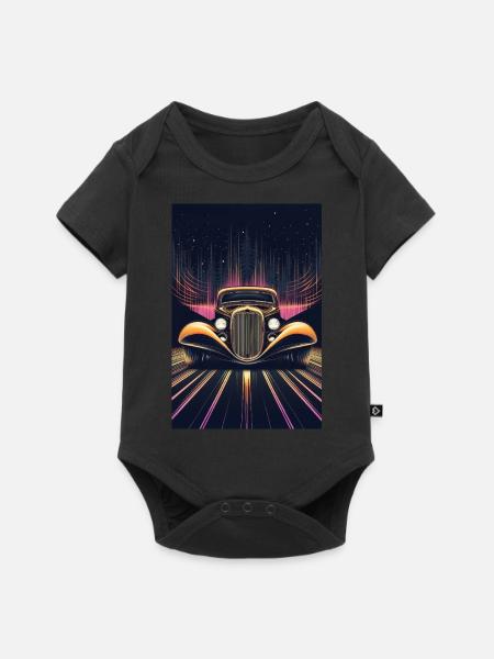 Retro-Fahrt durch Neonnächte - Baby Premium Kurzarmbody - Schwarz