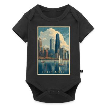 Die Skyline von Chicago mit Segelbooten - Baby Premium Kurzarmbody - Schwarz - Vorne