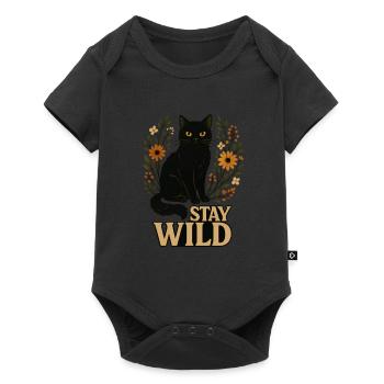 Stay Wild Schwarze Katze im Wildblumenkranz - Baby Premium Kurzarmbody - Schwarz - Vorne