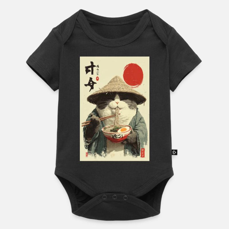 Chat samouraï mangeant des ramen - Body à manches courtes Premium Bébé - noir