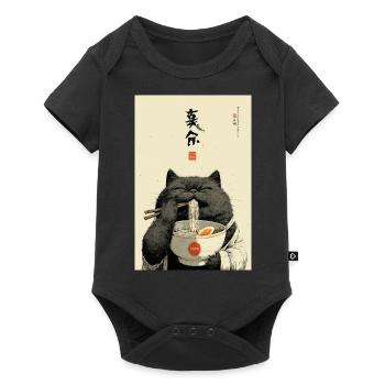 Chat heureux mangeant des ramen - Body à manches courtes Premium Bébé - noir - Devant