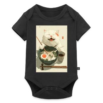 Happy White Cat Eating Ramen - Baby Premium short-sleeve bodysuit - black - Front