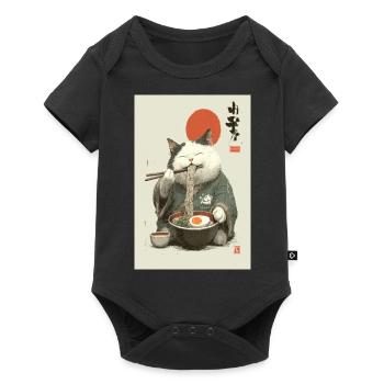 Samurai Cat Slurping Ramen - Baby Premium short-sleeve bodysuit - black - Front