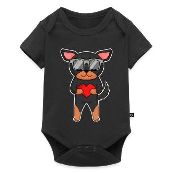 Lancashire Heeler with sunglasses and heart - Baby Premium short-sleeve bodysuit - black - Front