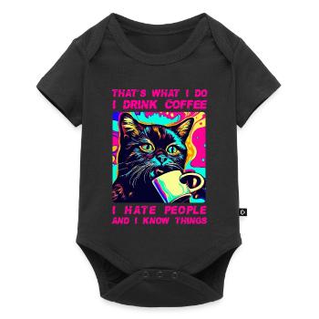 Gemütlicher Katzenkaffee - Baby Premium Kurzarmbody - Schwarz - Vorne