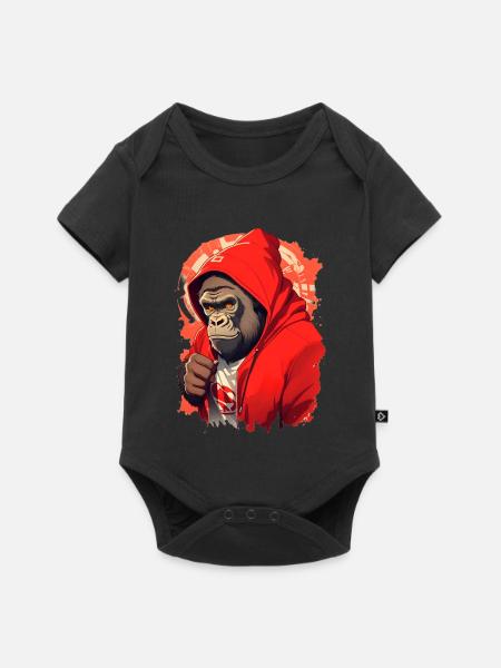 Gorilla mit rotem Hoody - Baby Premium Kurzarmbody - Schwarz