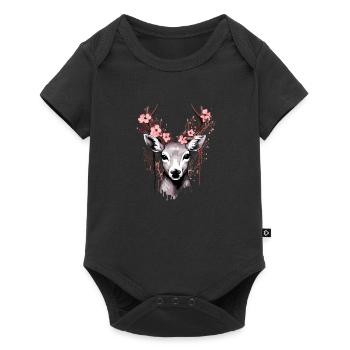 Cerf avec des bois de fleurs - Body à manches courtes Premium Bébé - noir - Devant
