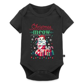 Chat espiègle en bas - Style de Noël laid - Body à manches courtes Premium Bébé - noir - Devant