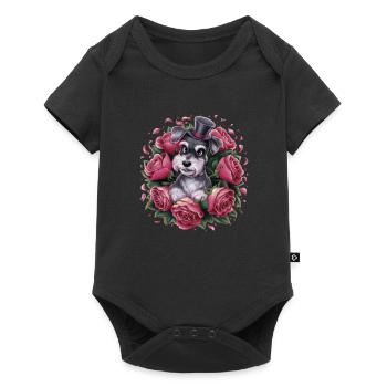Schnauzer miniature dans le style dessin animé avec de belles roses - Body à manches courtes Premium Bébé - noir - Devant