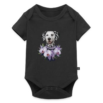 Süßer Dalmatiner mit Orchideen - Baby Premium Kurzarmbody - Schwarz - Vorne