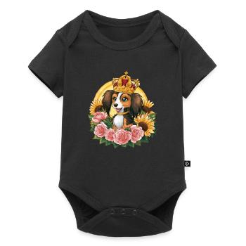 Sweet Nederlandse Kooikerhondje with crown, roses - Baby Premium short-sleeve bodysuit - black - Front