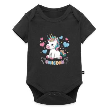 Licorne Kawaii mignonne avec des cœurs - Body à manches courtes Premium Bébé - noir - Devant