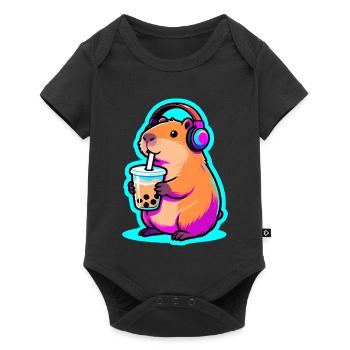 Mignon Capybara Bubble Tea Kawaii Animal Gift - Body à manches courtes Premium Bébé - noir - Devant