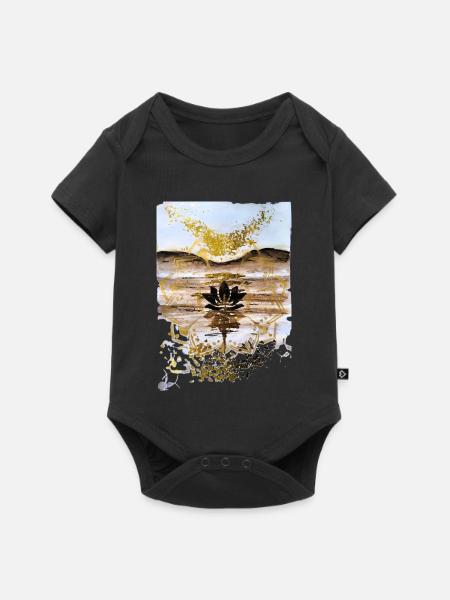 Goldene Lotusblume in der Wüstendämmerung - Baby Premium Kurzarmbody - Schwarz