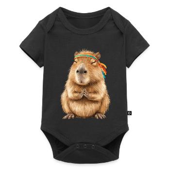Capybara in meditation pose with headband - Baby Premium short-sleeve bodysuit - black - Front