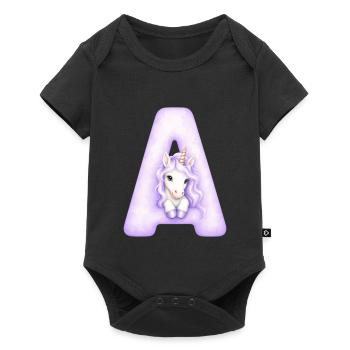 Lettre A Licorne Violette - Body à manches courtes Premium Bébé - noir - Devant