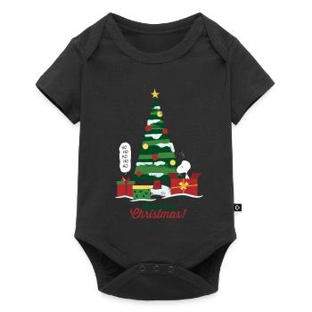 Peanuts Merry Christmas Mit Snoopy & Tannenbaum - Baby Premium Kurzarmbody - Schwarz - Vorne