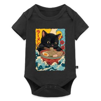 Süße Katze isst Ramen - Baby Premium Kurzarmbody - Schwarz - Vorne