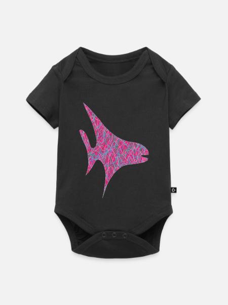 Neon Scribble Fisch Muster - Baby Premium Kurzarmbody - Schwarz