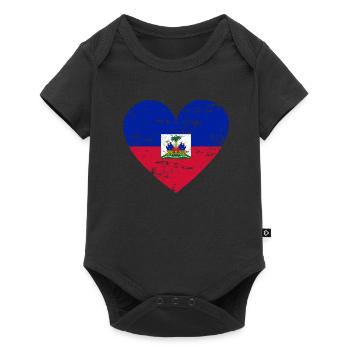 Cœur de drapeau d’Haïti - Body à manches courtes Premium Bébé - noir - Devant