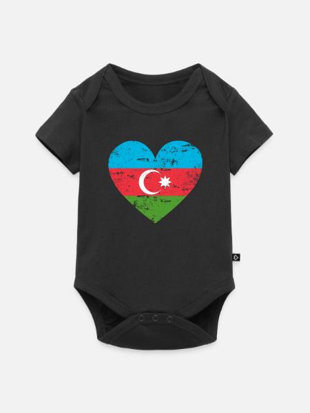 Aserbaidschan Flaggenherz - Baby Premium Kurzarmbody - Schwarz