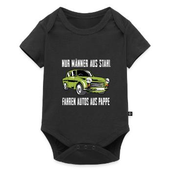 Männer aus Stahl fahren Autos aus Pappe  - Baby Premium Kurzarmbody - Schwarz - Vorne