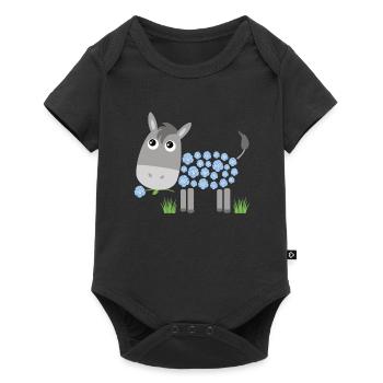 Donkey with blue roses instead of fur - Baby Premium short-sleeve bodysuit - black - Front