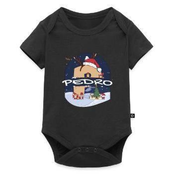 Toller Pedro Name mit Weihnachtsmütze im Weihnachtsthema - Baby Premium Kurzarmbody - Schwarz - Vorne