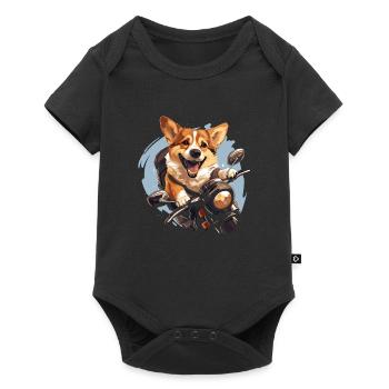 Corgi Dog Biker Riding Motorcycle Kawaii - Baby Premium short-sleeve bodysuit - black - Front