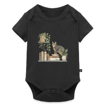 Chat noir avec des livres et des plantes - Body à manches courtes Premium Bébé - noir - Devant