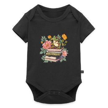 Frog on pile of books with flowers - Baby Premium short-sleeve bodysuit - black - Front