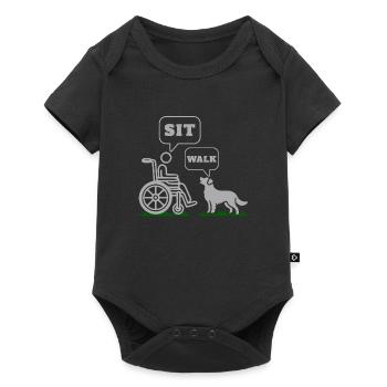 fauteuil roulant s’asseoir chien promenade symbole humour - Body à manches courtes Premium Bébé - noir - Devant
