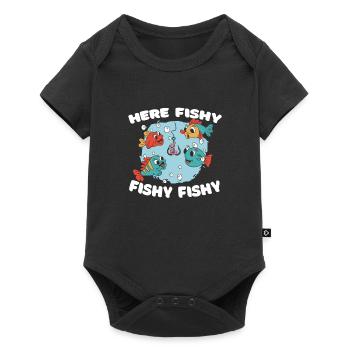 Here Fishy Fishy Lustiger Angler Spruch - Baby Premium short-sleeve bodysuit - black - Front