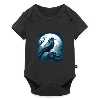 Corbeau mystique devant la pleine lune dans la forêt mystique - Body à manches courtes Premium Bébé - noir - Devant