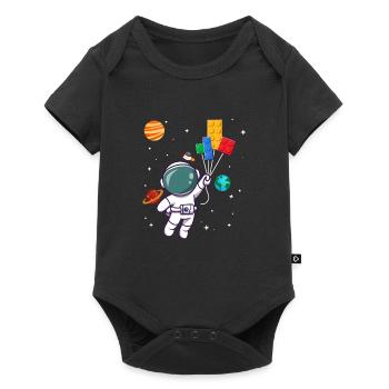 Astronaut with building blocks and planets in space - Baby Premium short-sleeve bodysuit - black - Front