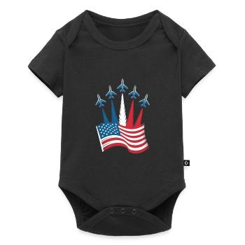 Patriotic US flag with jet aircraft - Baby Premium short-sleeve bodysuit - black - Front