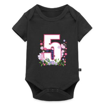 5th birthday T-shirt flowers - Baby Premium short-sleeve bodysuit - black - Front