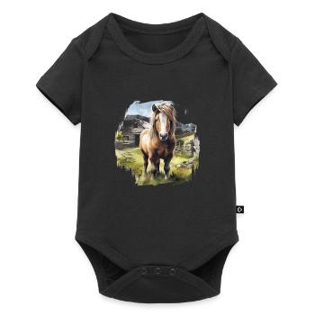 Pony Island Pferd Shetland Pony Shetty - Baby Premium Kurzarmbody - Schwarz - Vorne