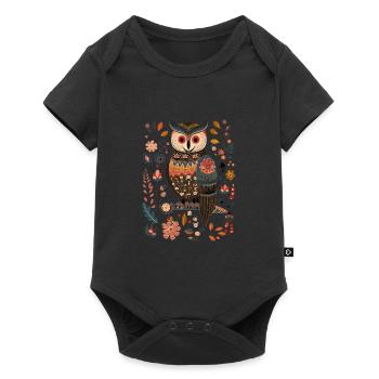 Niedliche Eule Vogel Federn Blumen Muster - Baby Premium Kurzarmbody - Schwarz - Vorne