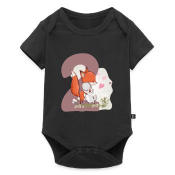 Birthday number 2 bunny fox - Baby Premium short-sleeve bodysuit - black - Front