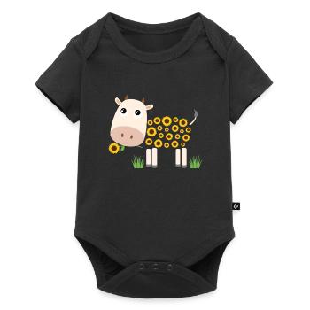 Cow with sunflowers instead of fur - Baby Premium short-sleeve bodysuit - black - Front