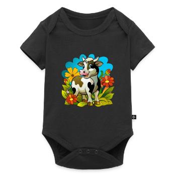 Petite vache au printemps - Body à manches courtes Premium Bébé - noir - Devant