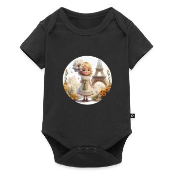 PRETTY LITTLE GIRL AT THE EIFFEL TOWER - FLOWERS - Baby Premium short-sleeve bodysuit - black - Front